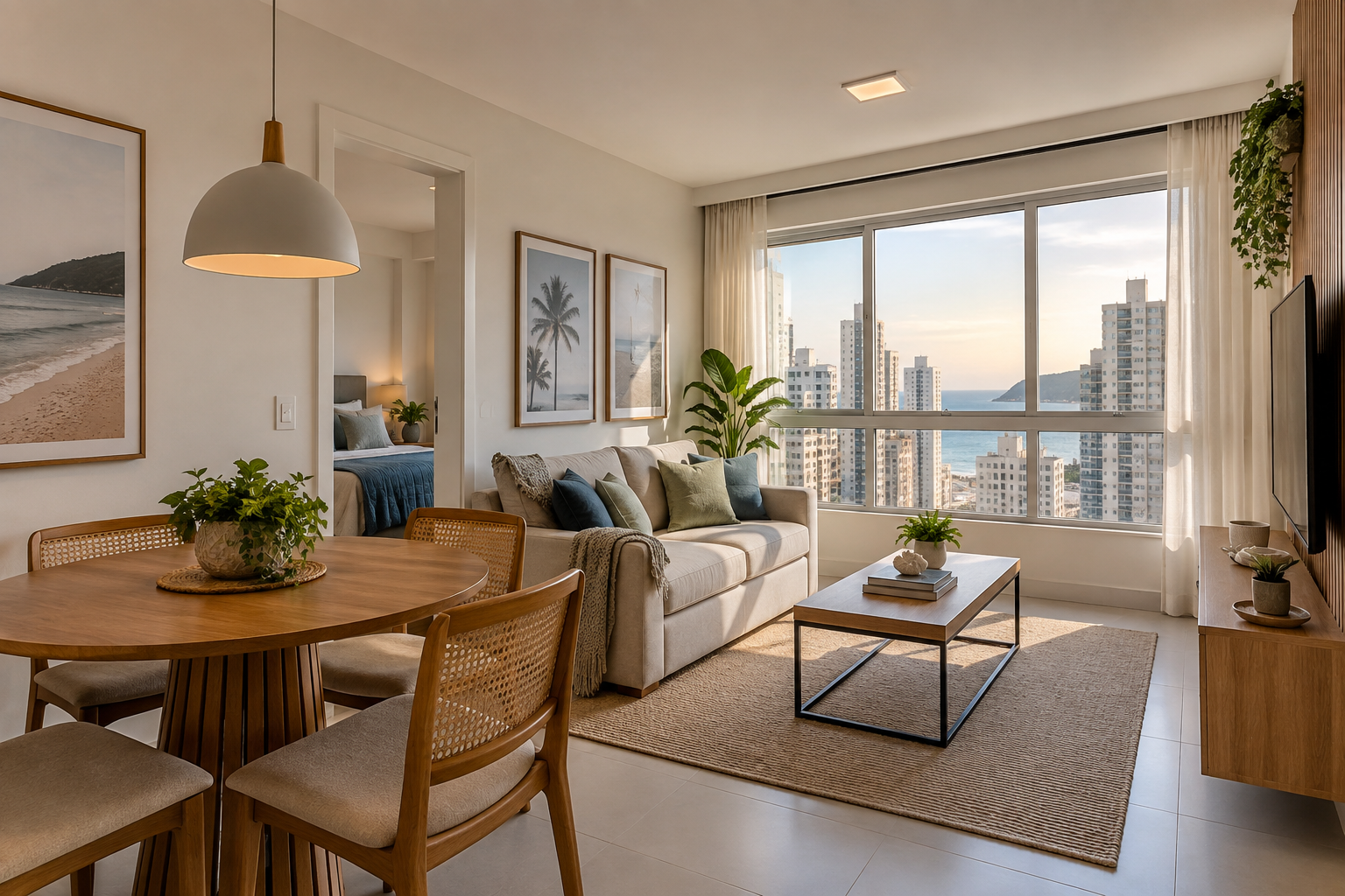 Sala de apartamento mobiliado em Balneário Camboriú